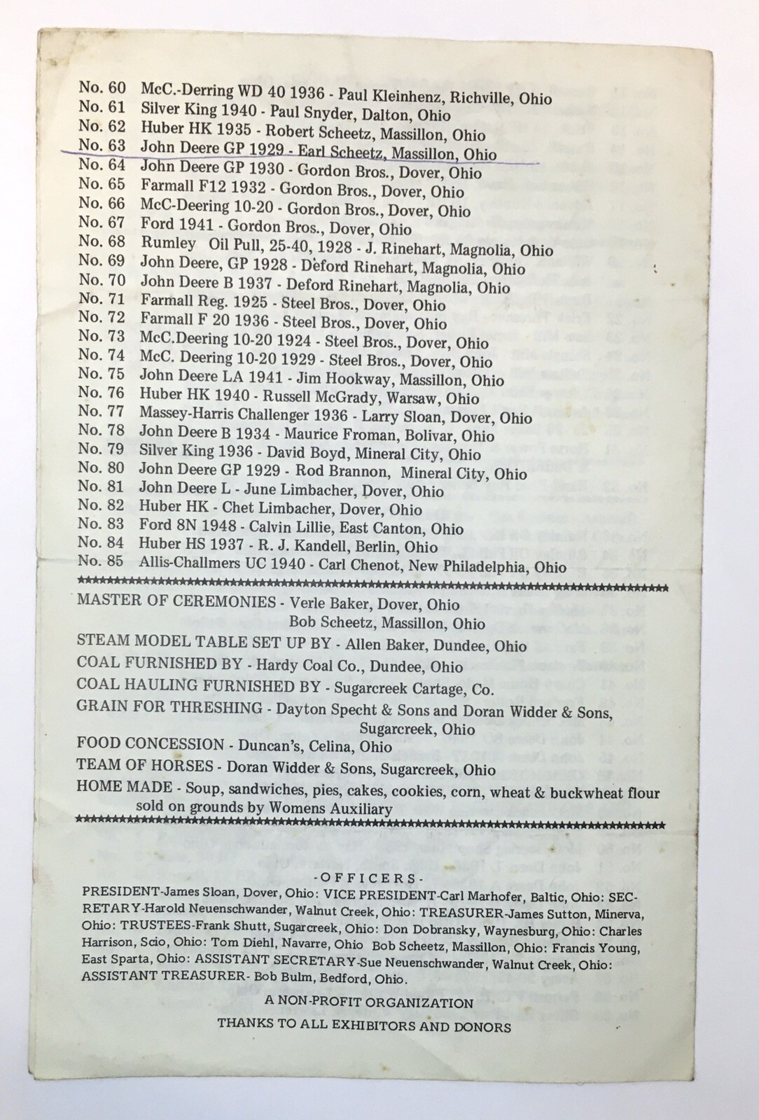 Tuscarawas Valley Pioneer Power 1977 Field Day & Exhibition Program Dover Ohio