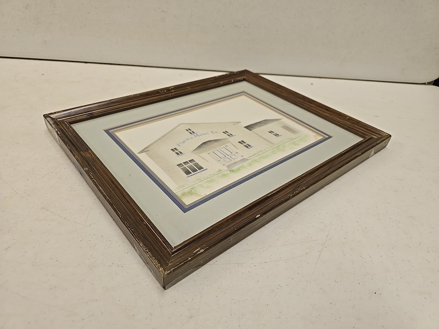Vintage Klavine Motor Co Geneseo IL Textile Shop Painting Framed New Idea Dealer