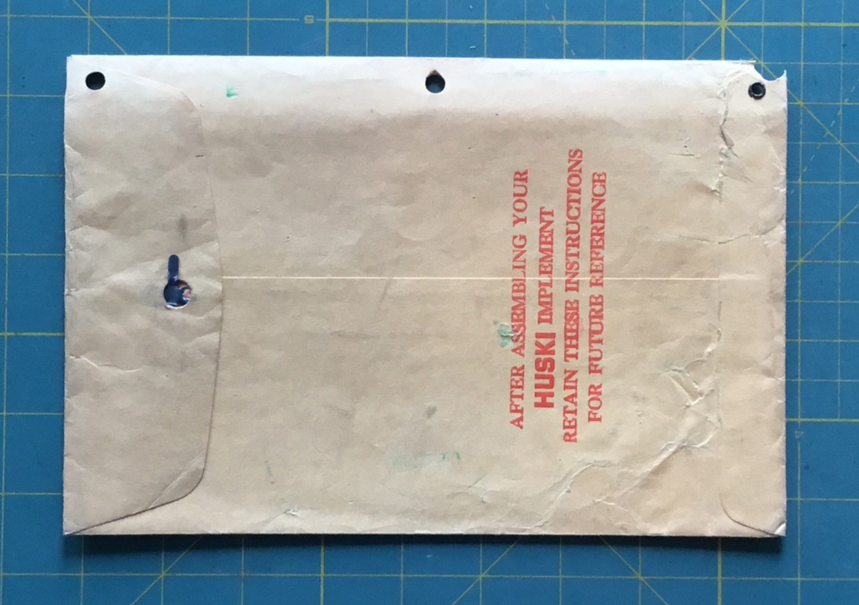 Bolens Products Division HUSKI Implement envelope, 1950&rsquo;s