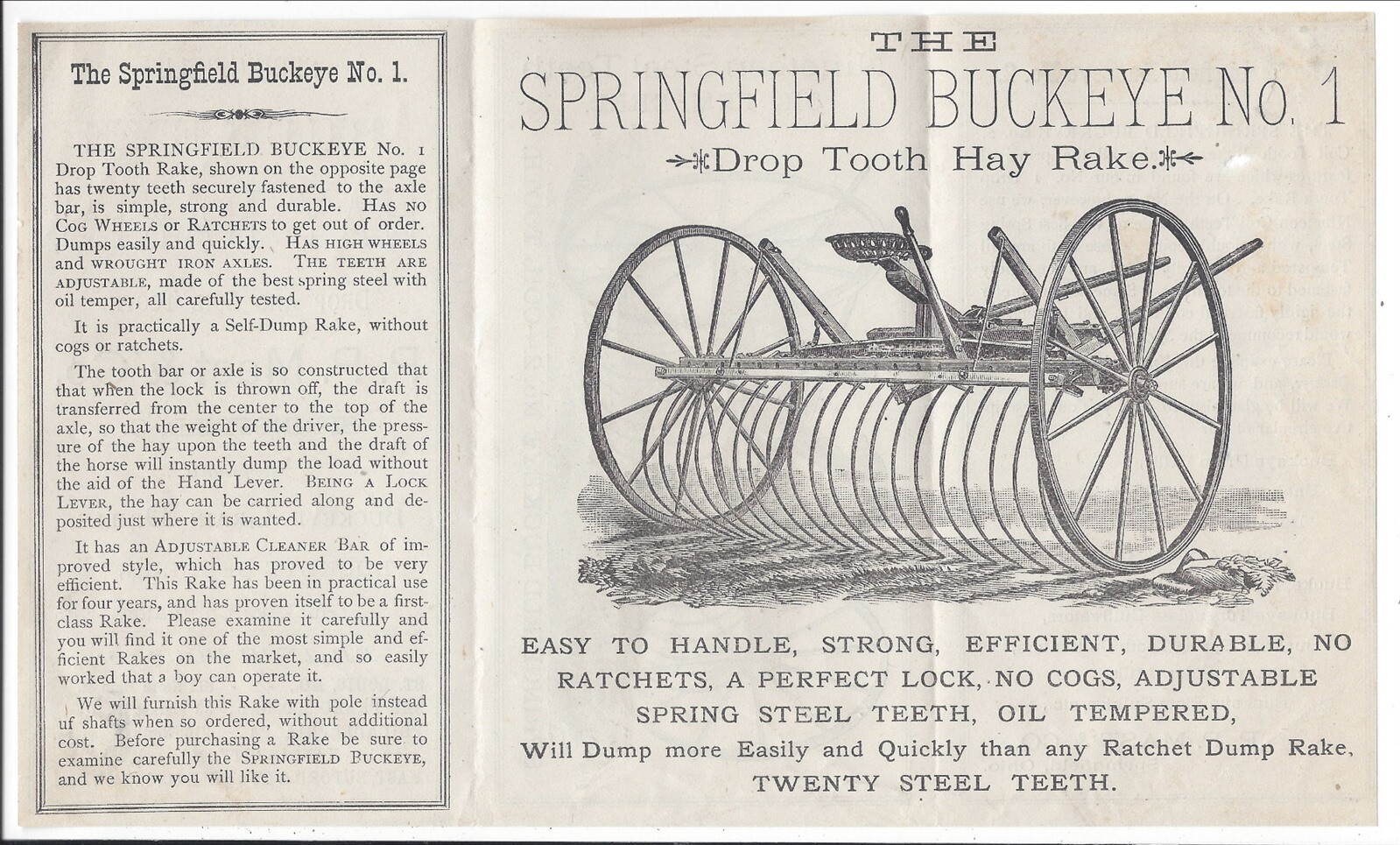 c1880s Springfield Buckeye Hay Rakes Two-Fold Illustrated Brochure