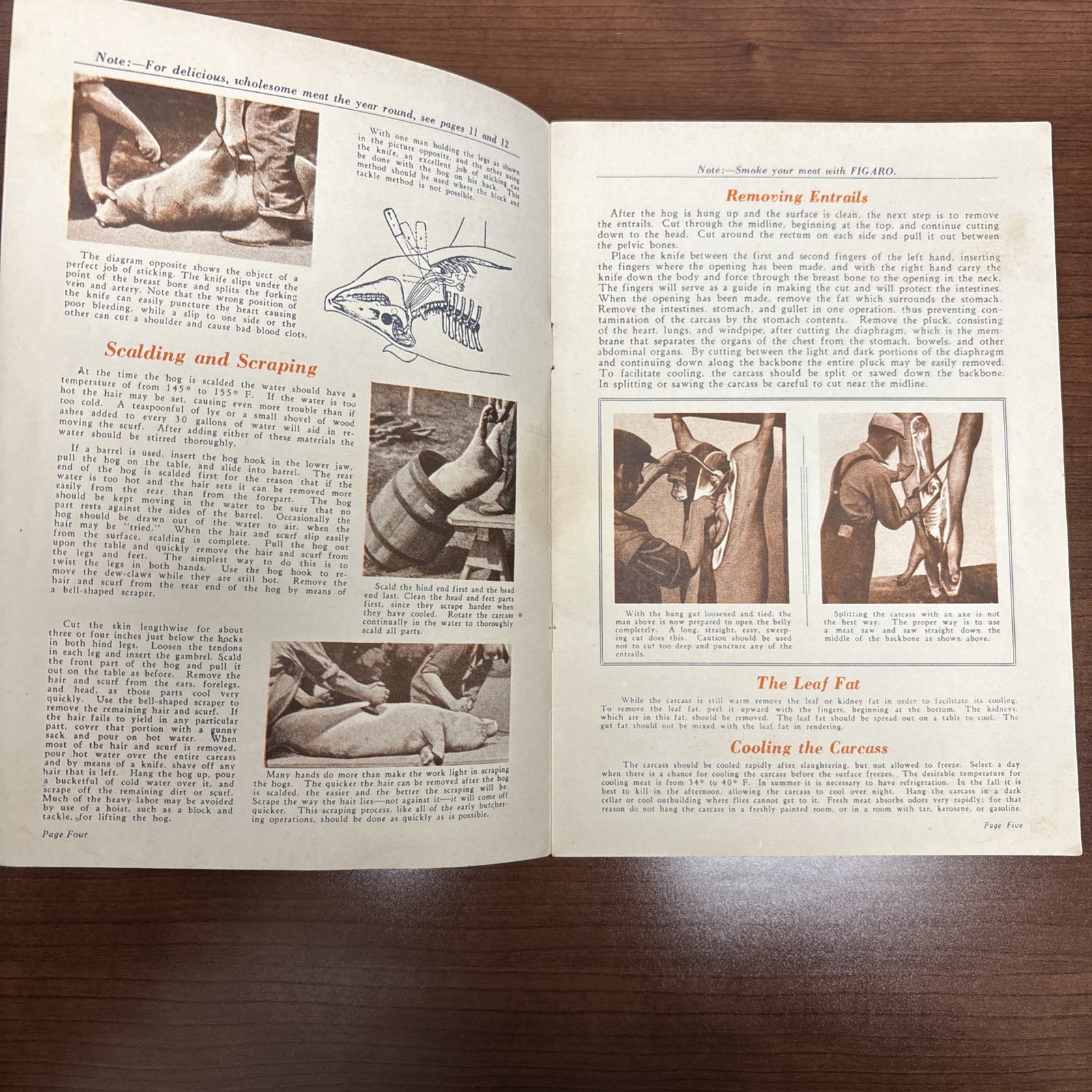 Figaro&rsquo;s Message Booklet Butchering Pigs Curing Liquid Smoke Dallas TX 1930