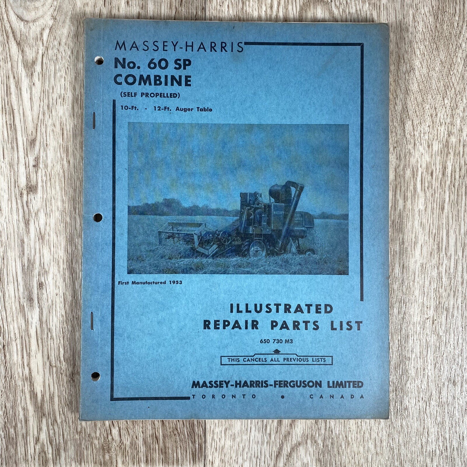 Massey-Harris No 60 SP Combine Illustrated Repair Parts List Self Propelled