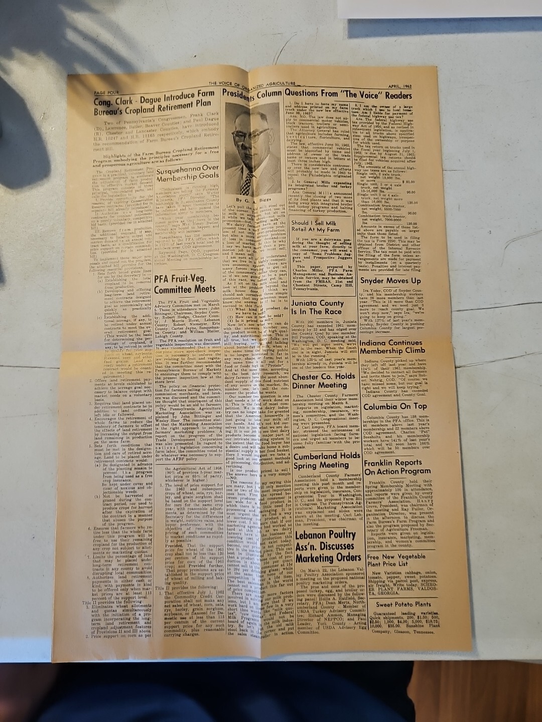 The Voice Of Organized Agriculture Newspaper April 1962. Pennsylvania Farmers