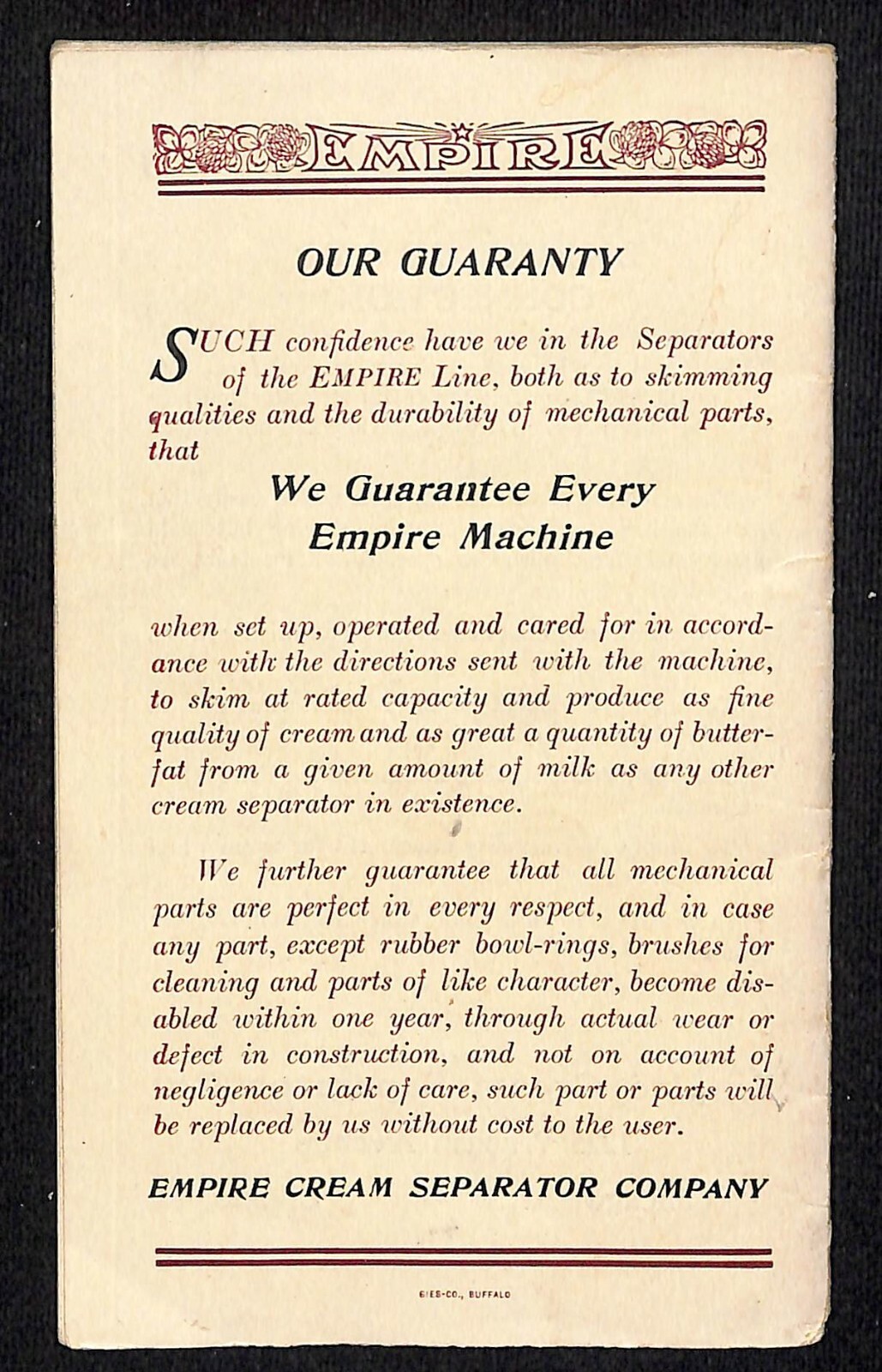 Scarce Empire Line of Cream Separators Catalog 11 Models and Parts 31pp c1910
