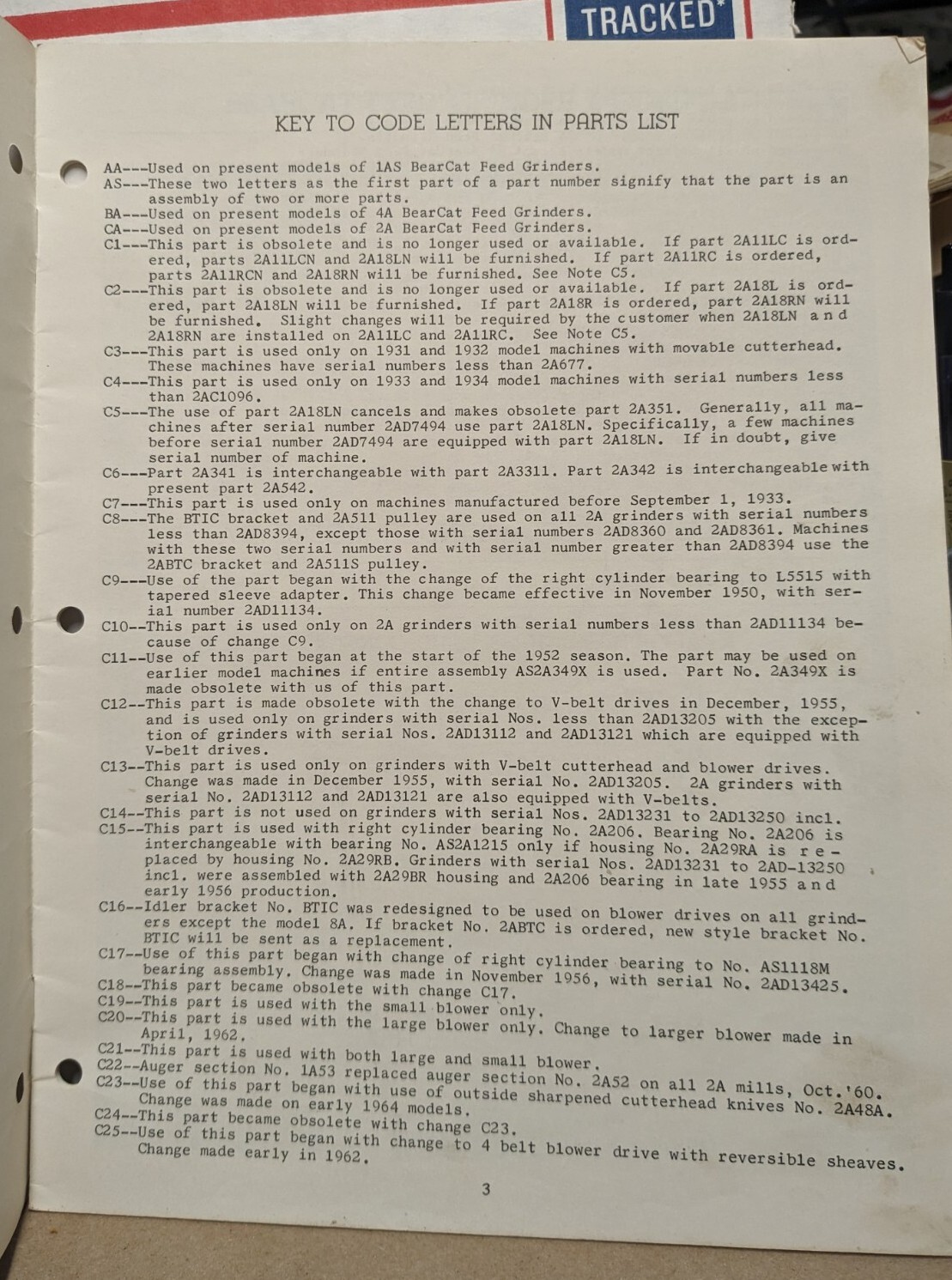 1963 Repair Parts List Bear Cat Feed Grinder 2A Western Land Roller Hastings NE