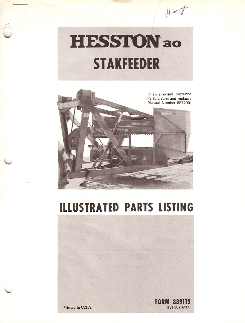 Farm Manual – Hesston – Stakfeeder 30 – Illustrated Parts List (FM254)