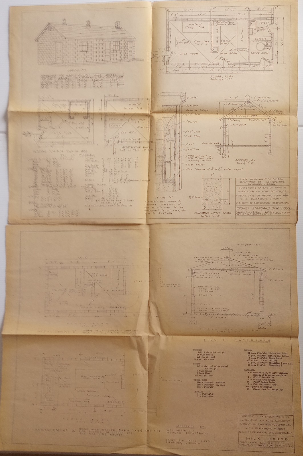 1940&prime;-50&rsquo;s Dairy Barn And Dairy Houses Actual Blue Prints 2 Houses & Both Barn