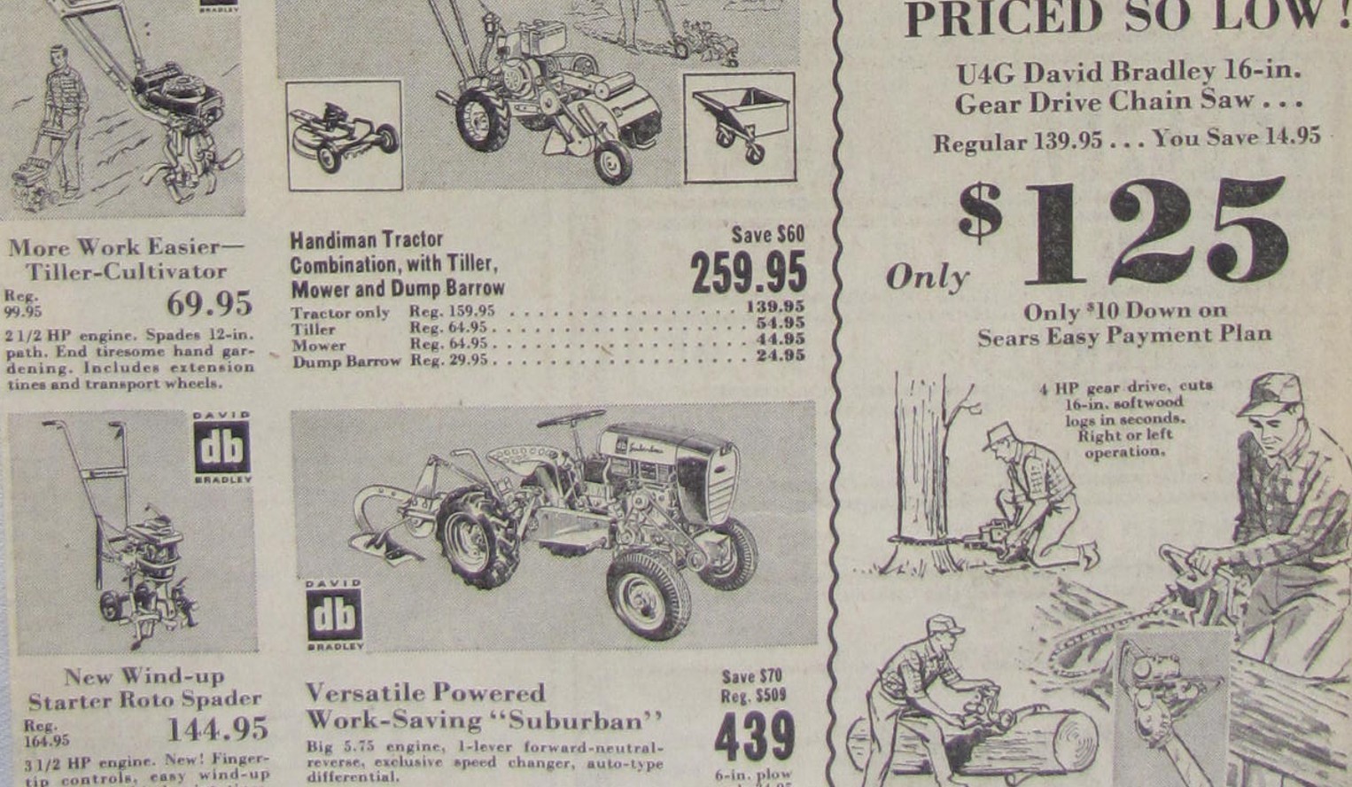 Vintage 1961 BRADLEY Roto Spader Tiller Newspaper Print Ad