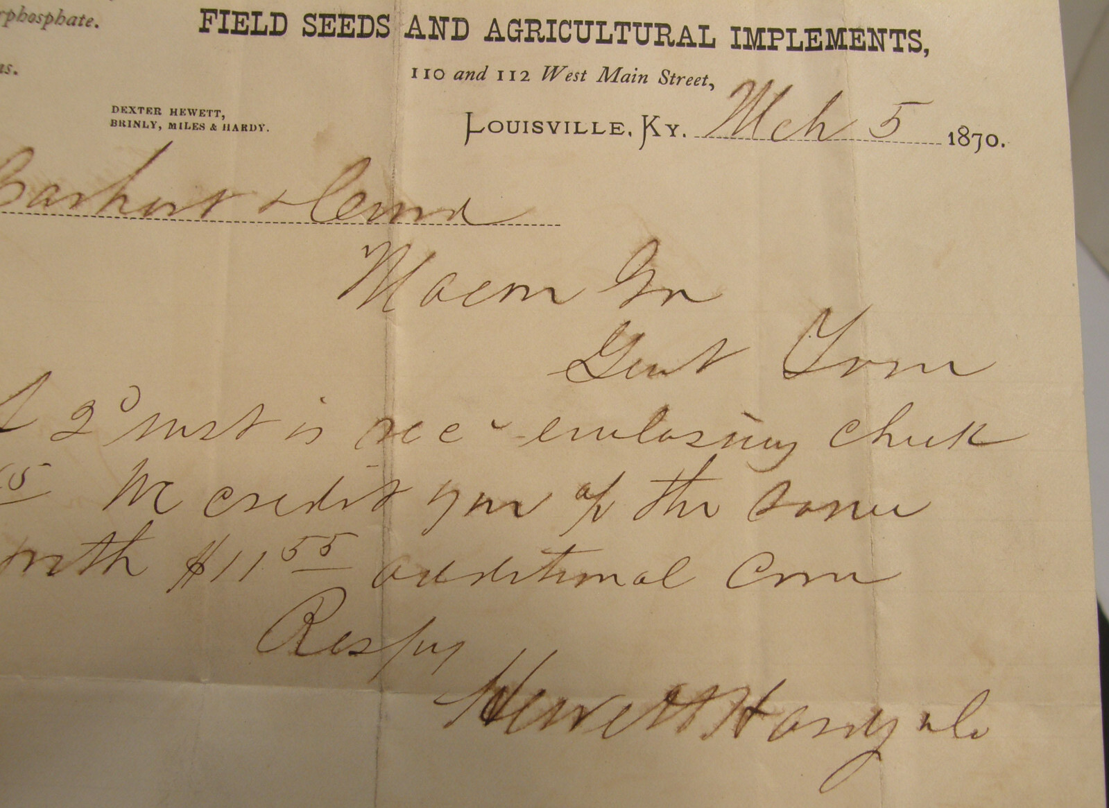 ANTIQUE LETTERHEAD HEWETT HARDY CO SEEDS & AGRICULTURAL IMPLEMENTS LOUISVILLE KY