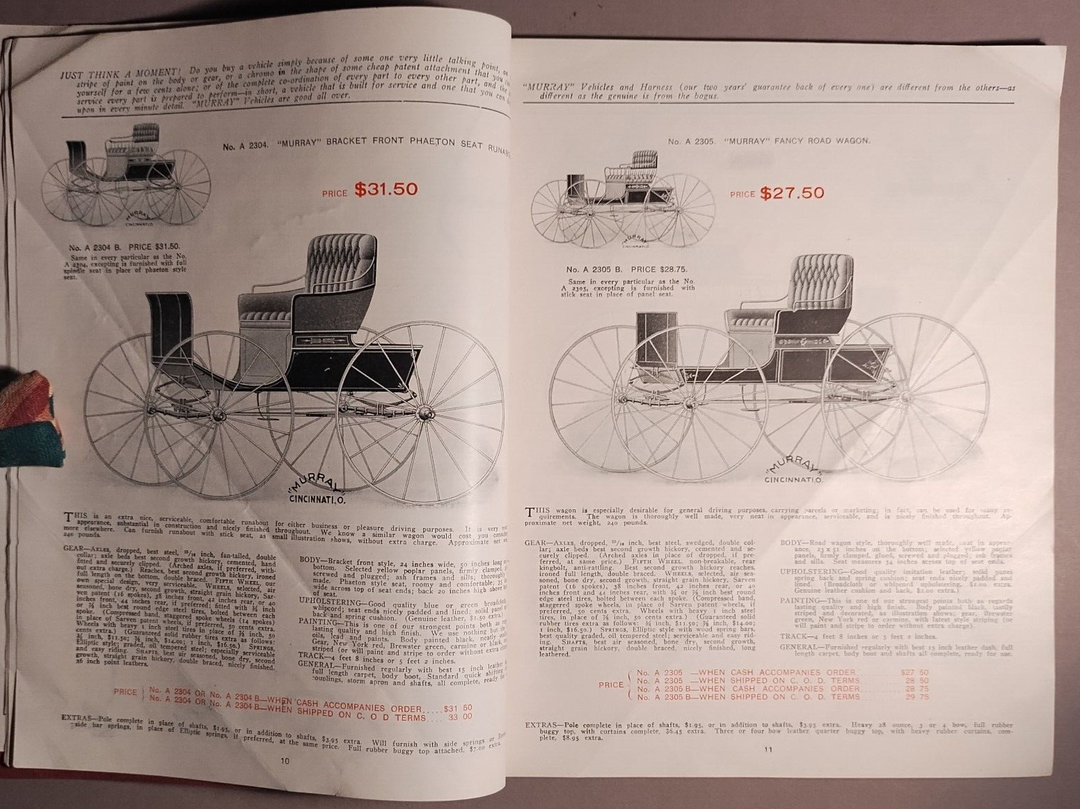 1906 Murray Carriage Buggy Delivery Wagon Cincinnati OH Catalog Original B1-17