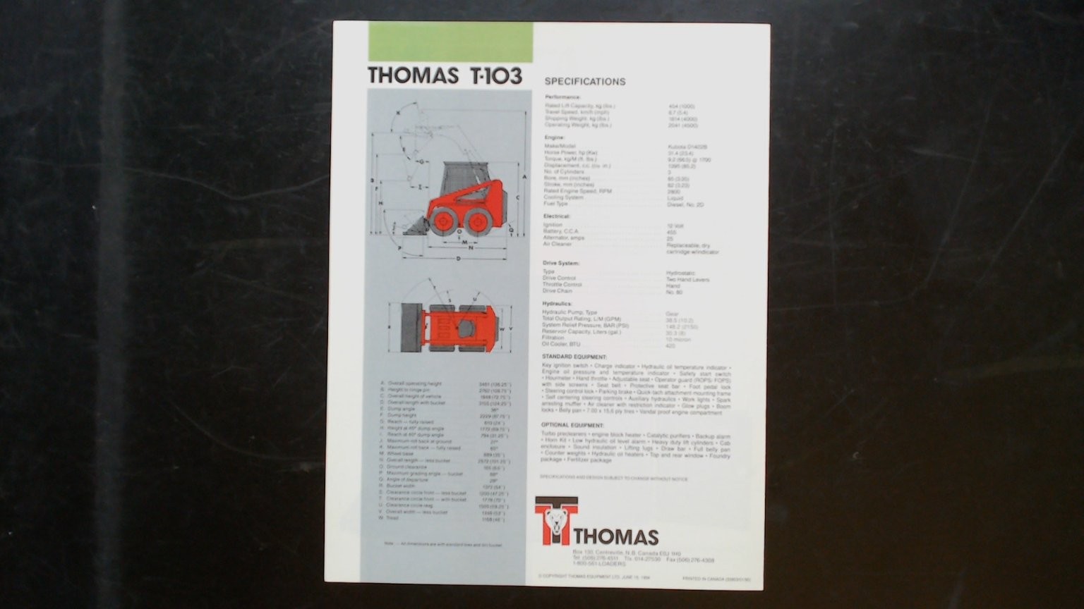Thomas T-103 Skid-Steer Loader Brochure Vintage 1986 Agriculture