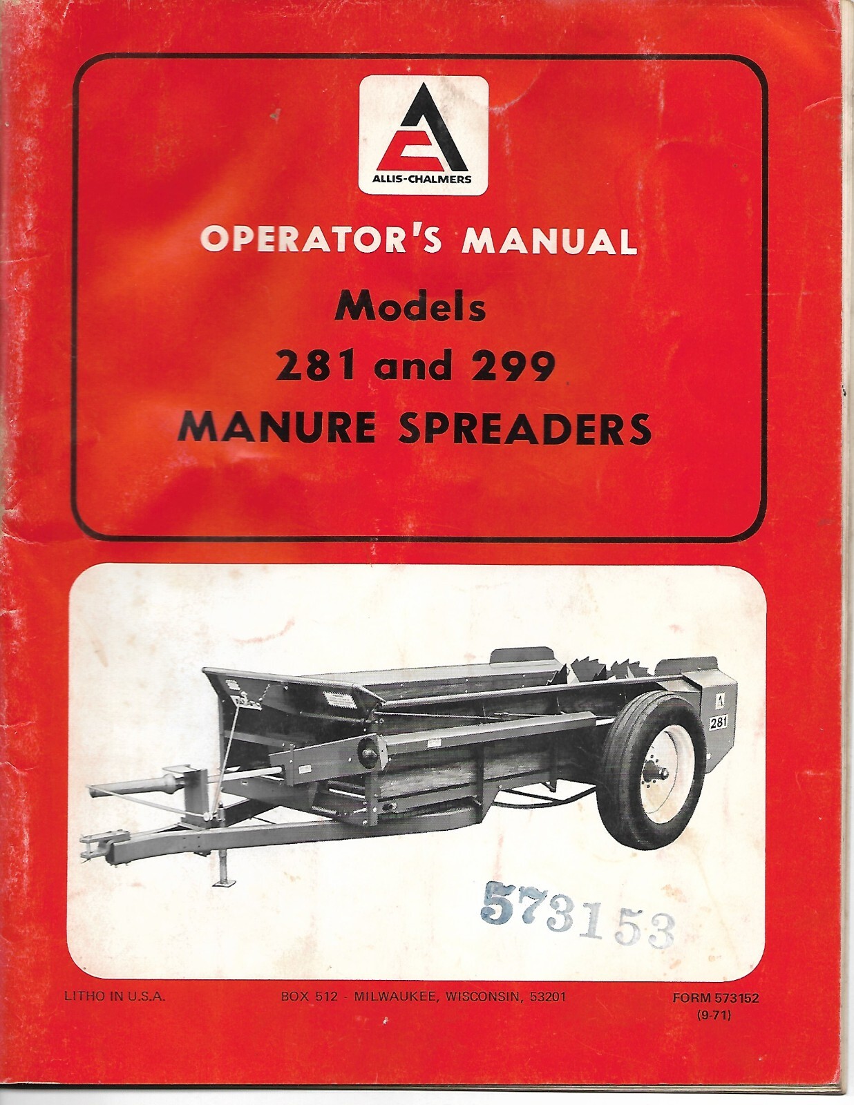 Farm Manual – Allis-Chalmers – 281 299 – Manure Spreader – Operator&rsquo;s (FM593)