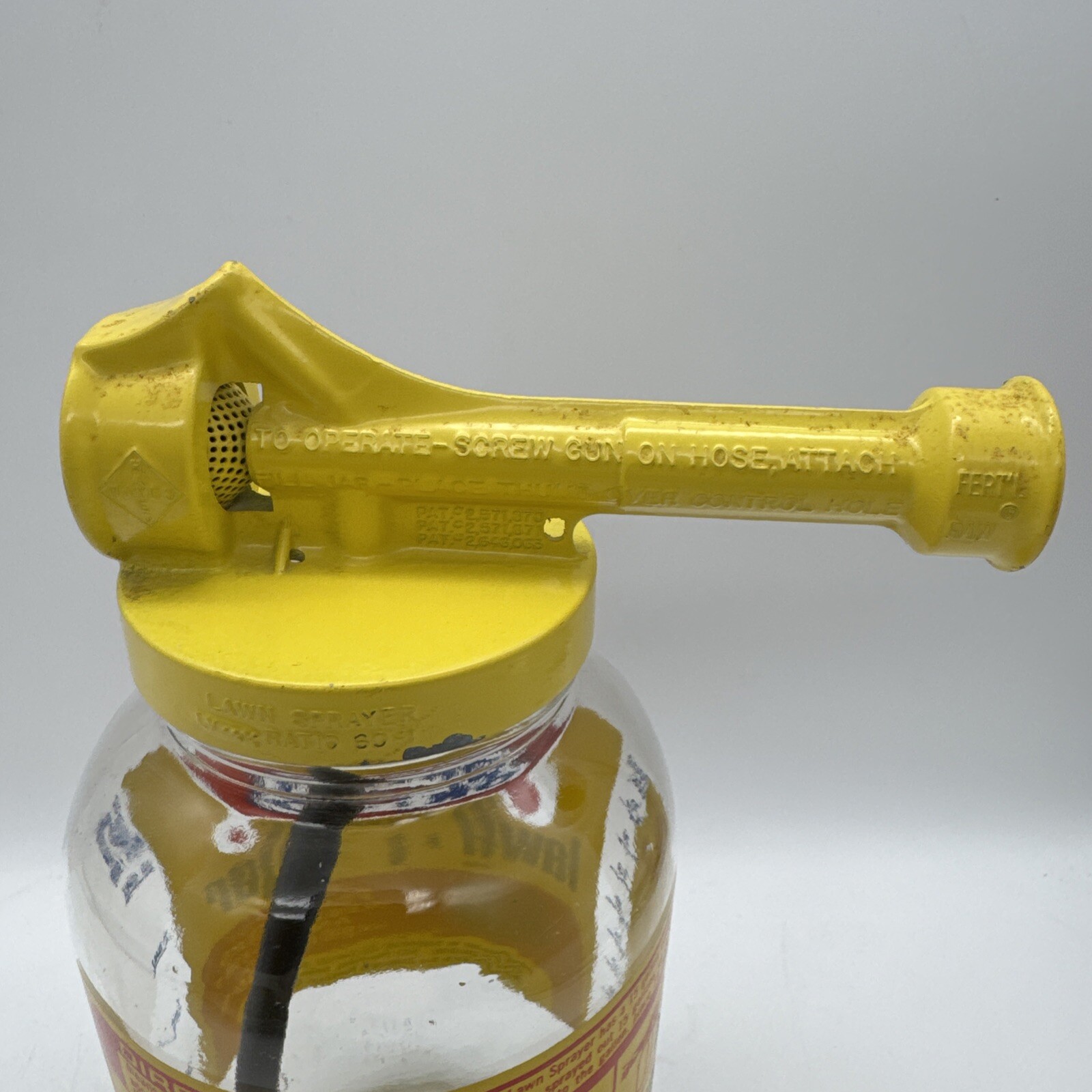 Vintage 1970 Ortho Lawn Sprayer Glass Jar Yellow Metal Lid 8&Prime; With Instructions