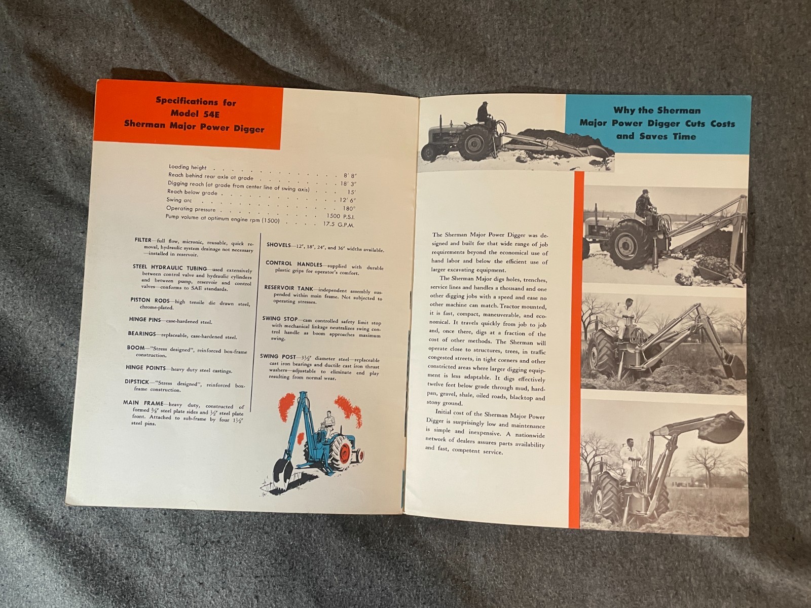 1950&rsquo;s Sherman Products Major Powder Digger Tractor Brochure Fordson Major