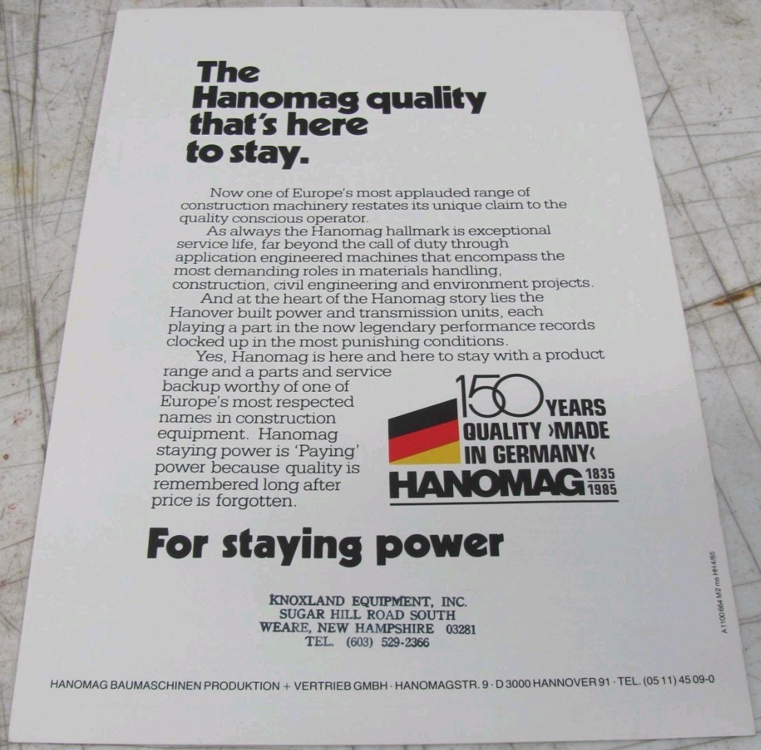 1985 Hanomag Lineup Sales Brochure A1100664M2