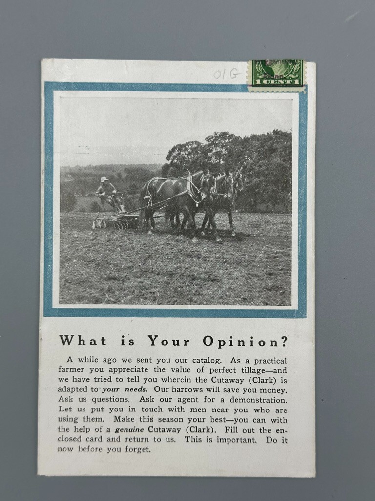 Vintage Cutaway HARROW Farm Machinery Advertising HIGGANUM CONN