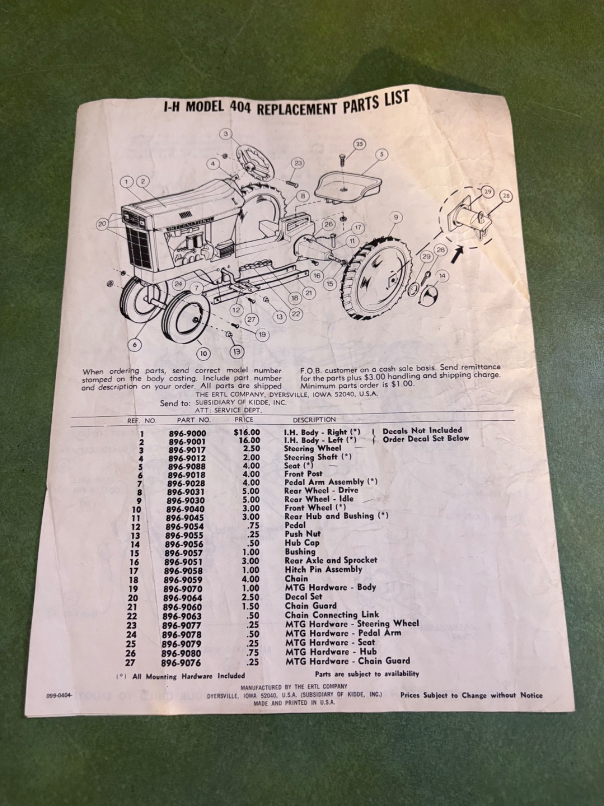 Vintage International Harvester ERTL Pedal Tractor Assembly Instructions