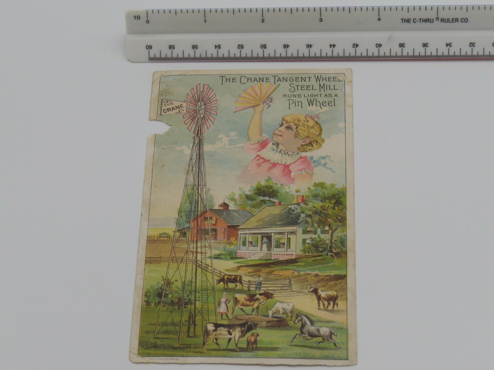Vintage The CRANE TANGENT WINDMILL 1890&rsquo;s TRADE CARD Chicago Grand Island NE