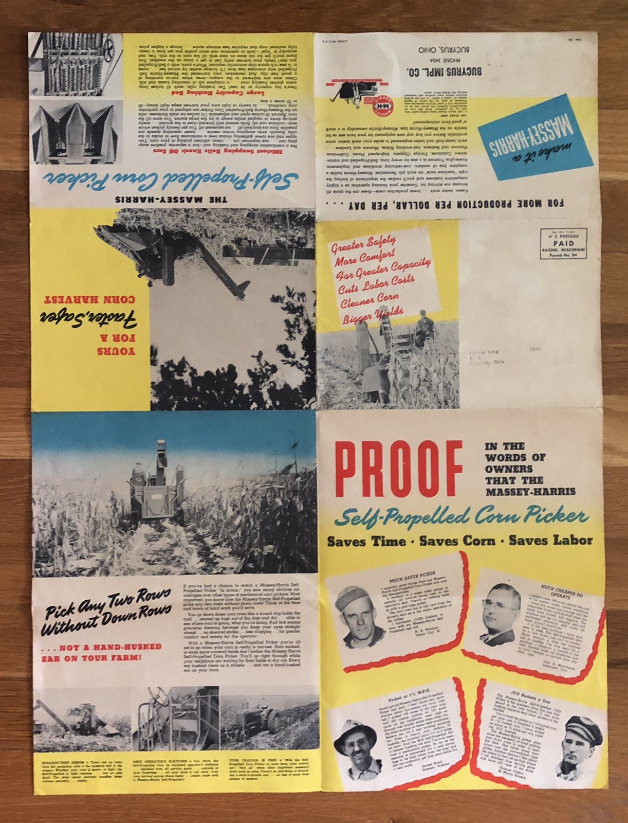 Vintage Massey Harris Self Propelled Corn Picker Dealer Brochure Poster