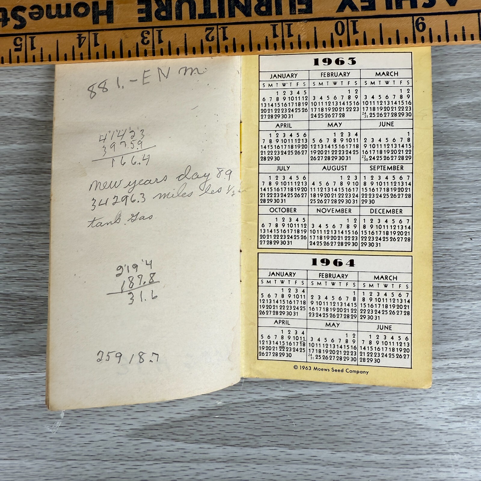 Vtg Notebook 1963 MOEWS Farm Modern Memo Ag Mini Booklet USED w/ WRITING