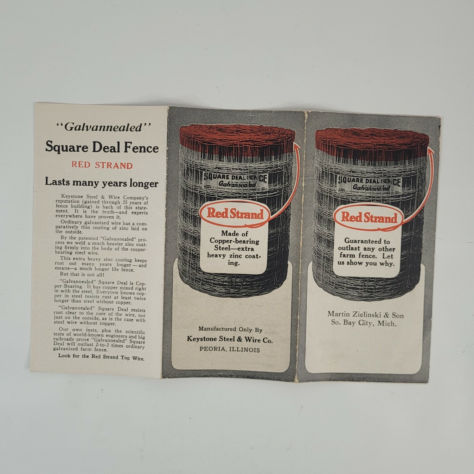 c.1920 Square Deal Fence Red Strand Advertising Fold Out Brochure Zielinski VTG
