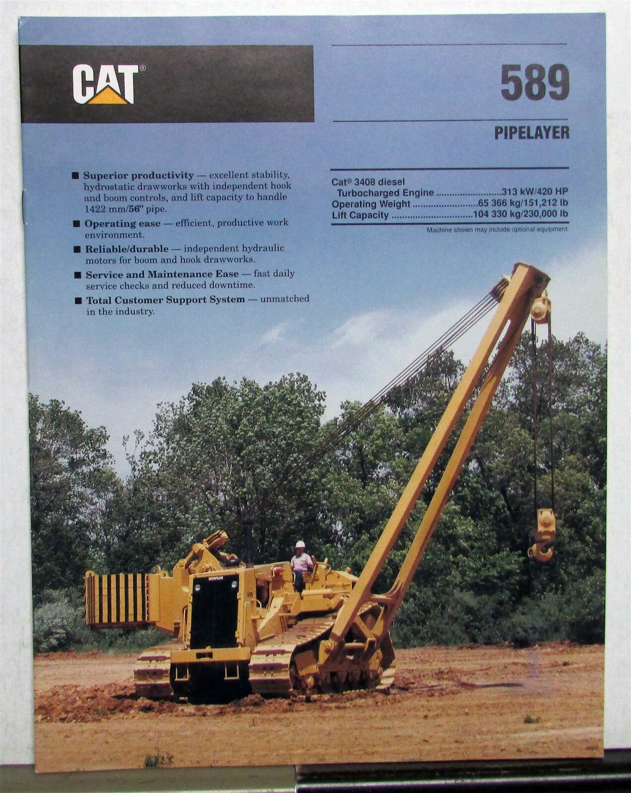 1994 Caterpillar 589 Pipelayer Specs Construction Sales Brochure