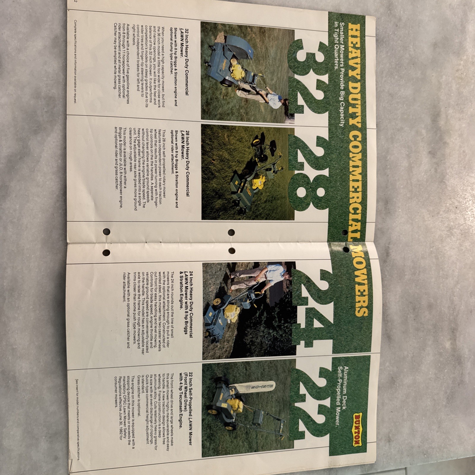 Two Bunton Lawn & Garden Commerical Mower Brochures Lawn Yellow Green 61, 52, 36