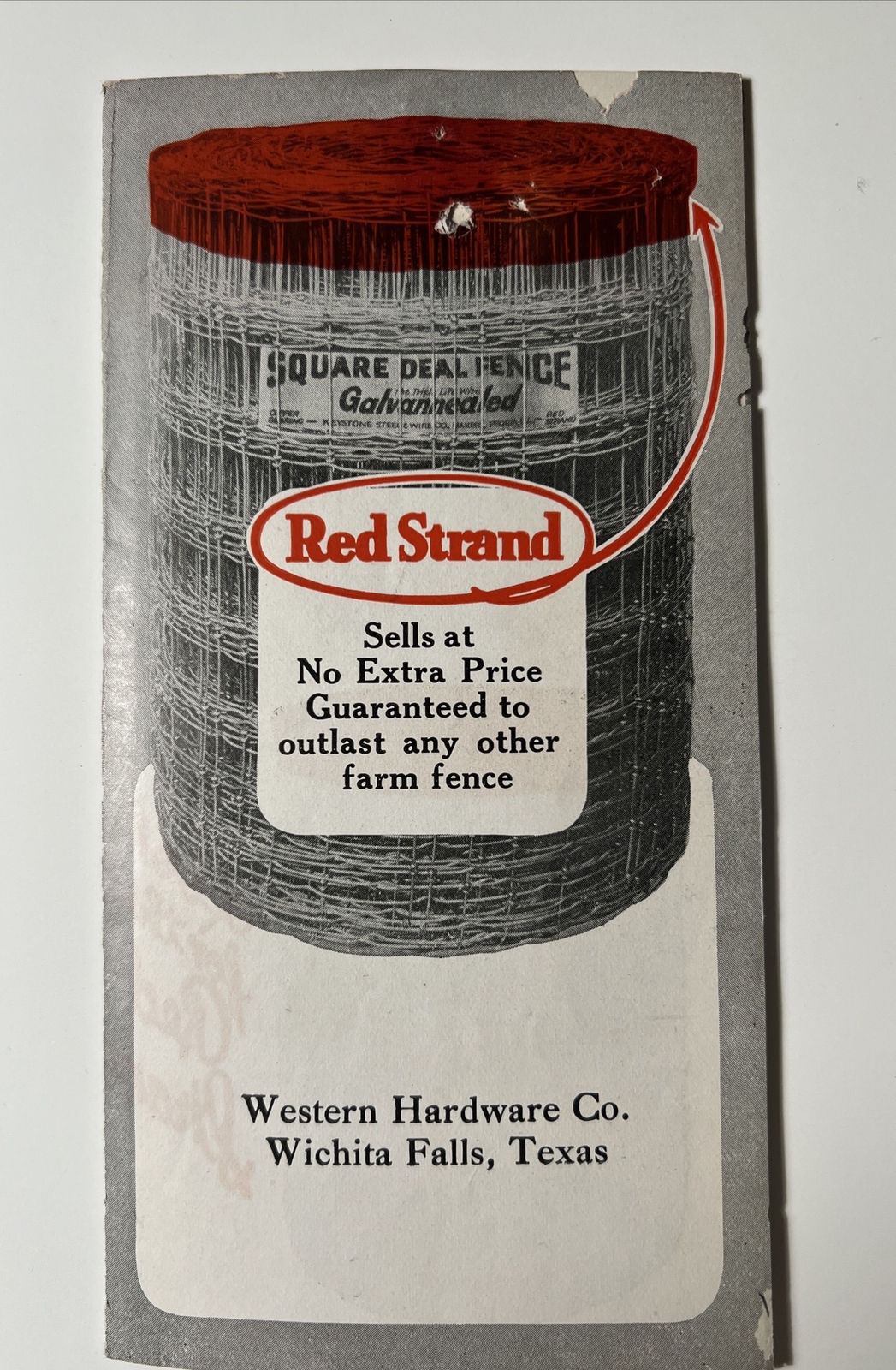 vintage 1920s WESTERN HARDWARE COMPANY WICHITA FALLS Texas Ad FENCING