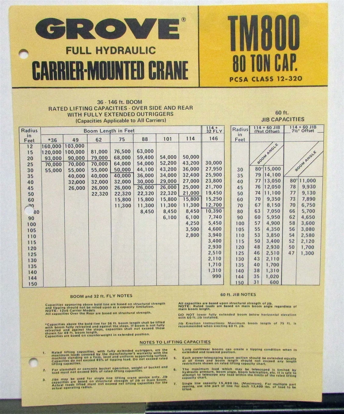1971 Grove TM800 Crane Specifications Construction Sale Brochure