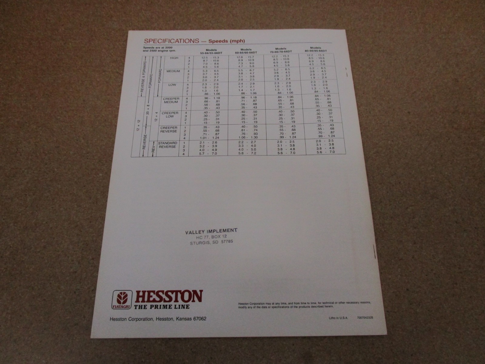 1985 HESSTON 66 Utility tractor sales brochure 4pg ORIGINAL farm 80-66 70-66