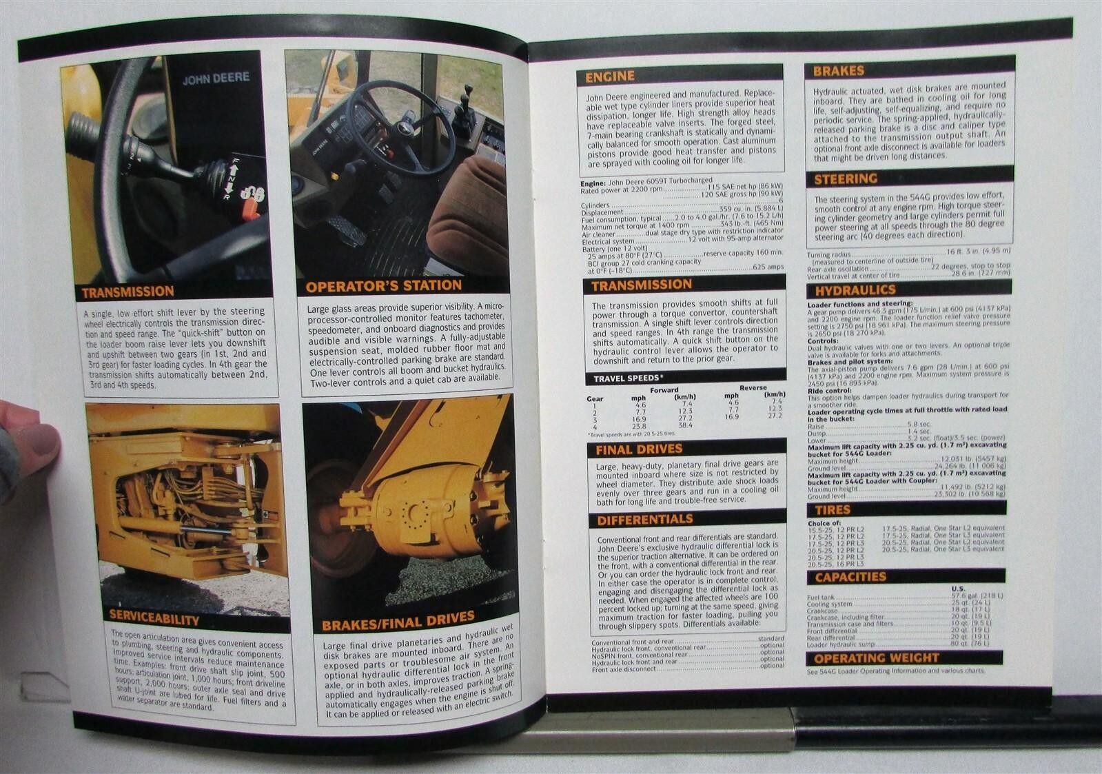 1994 John Deere 544G Loader Specifications Construction Sales Brochure