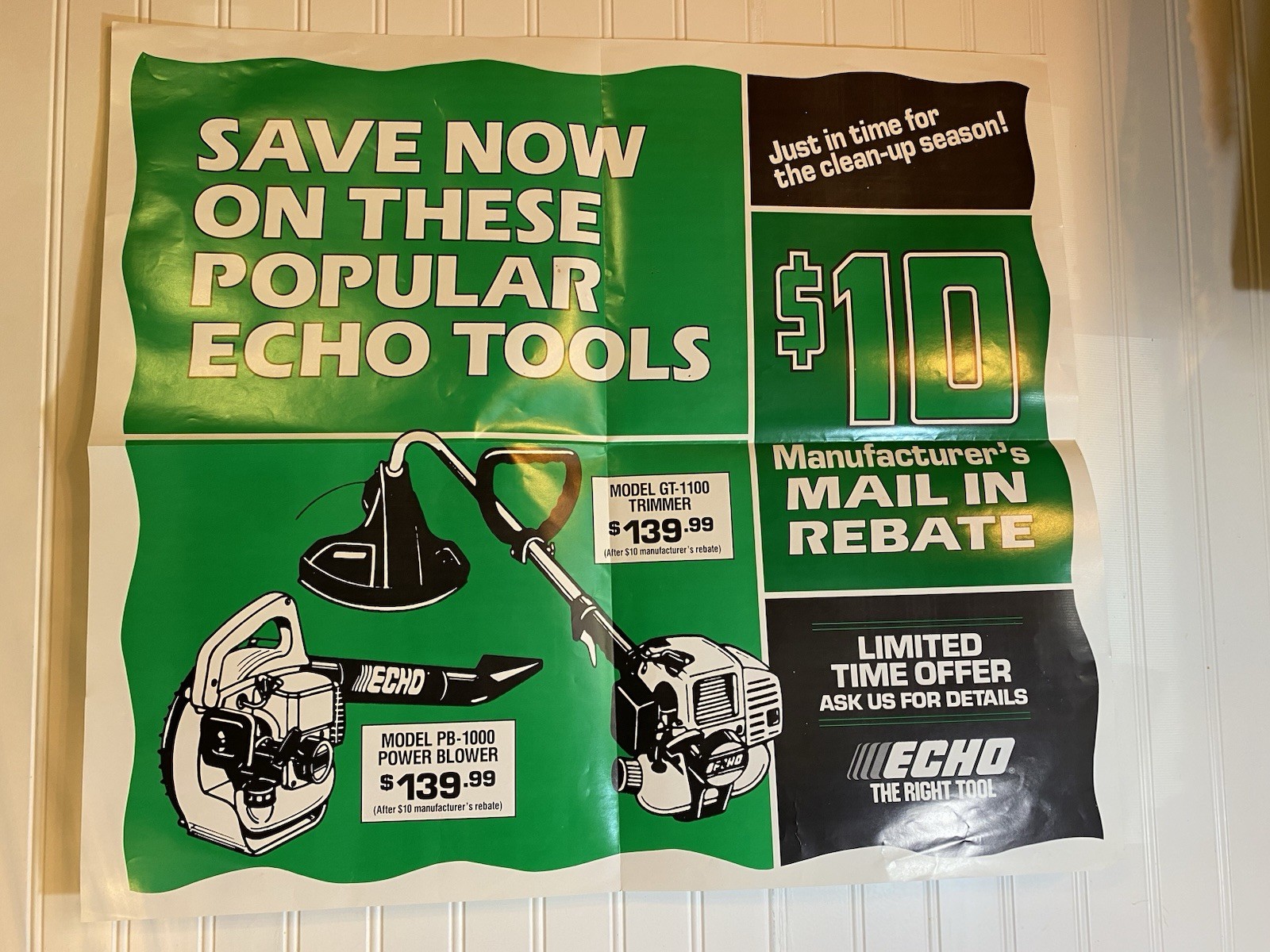 Vintage Echo Chain Saws Tools Advertising Poster Sign Green Black White 25&Prime;x22&Prime;