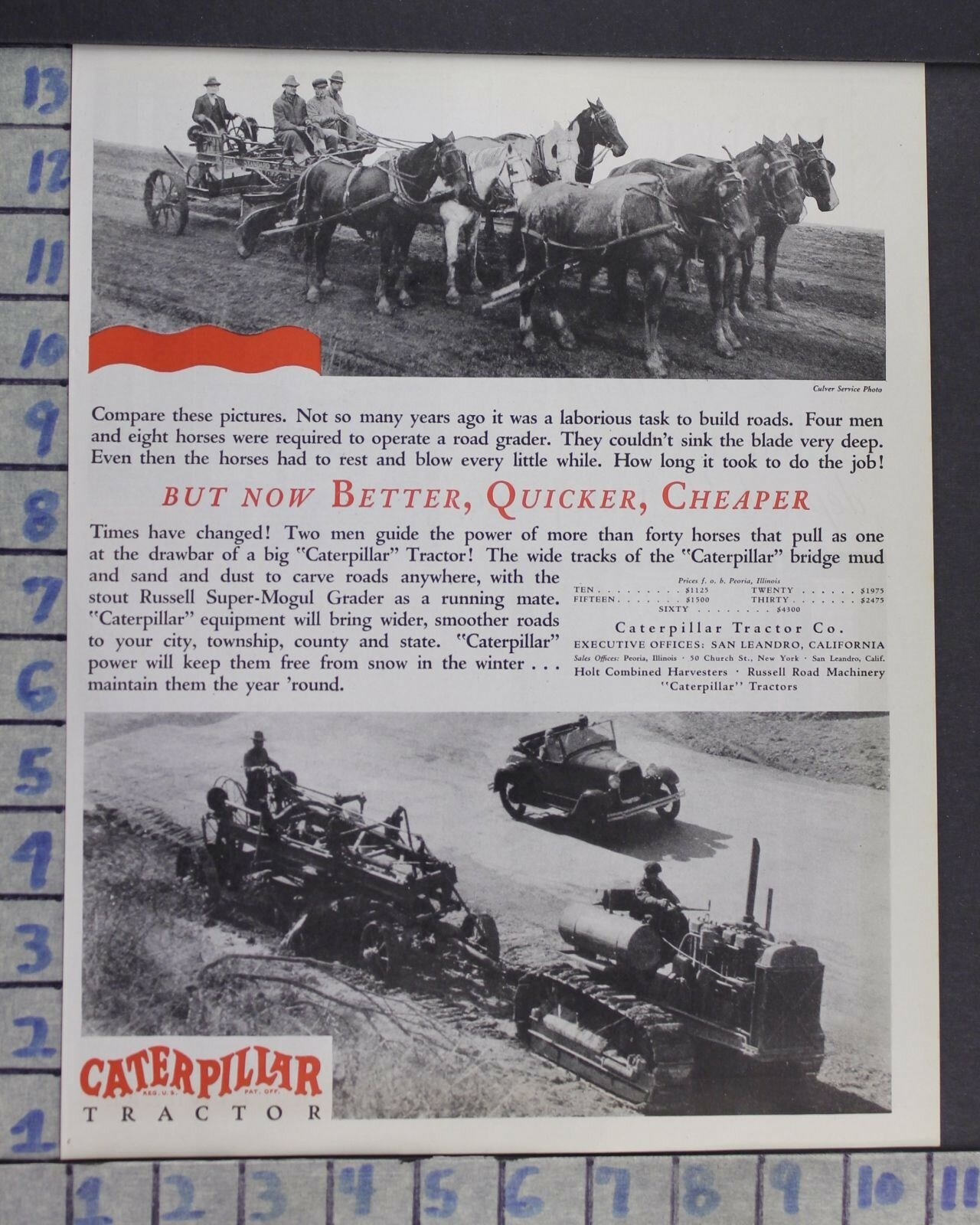1929 CATERPILLAR BULLDOZER AGRICULTURE MULE TEAM MACHINERY ROAD BUILD AD CR85