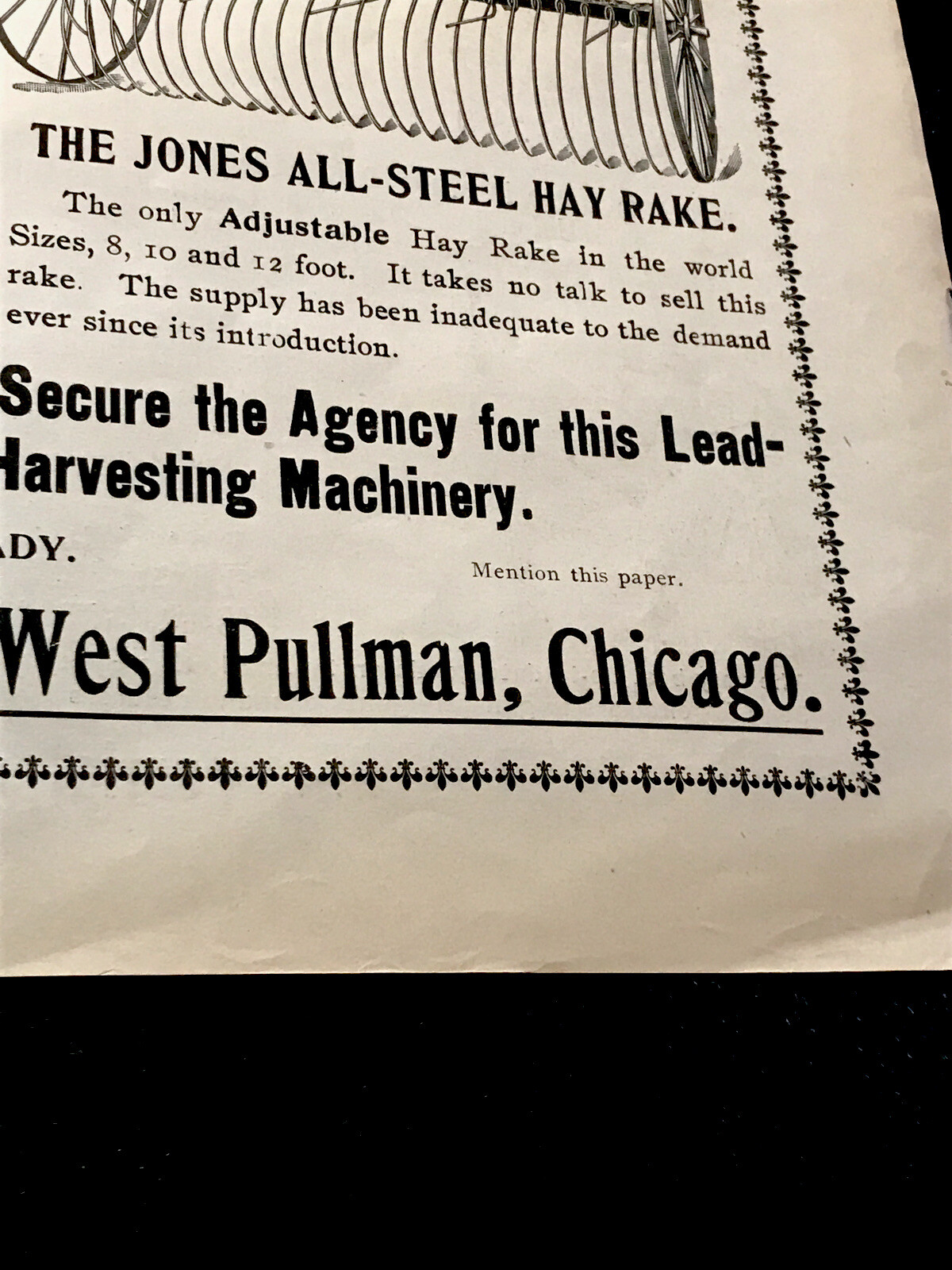 ORIGINAL 1897 Plano Farm Implements Advertising – Chicago – 10” X 15”