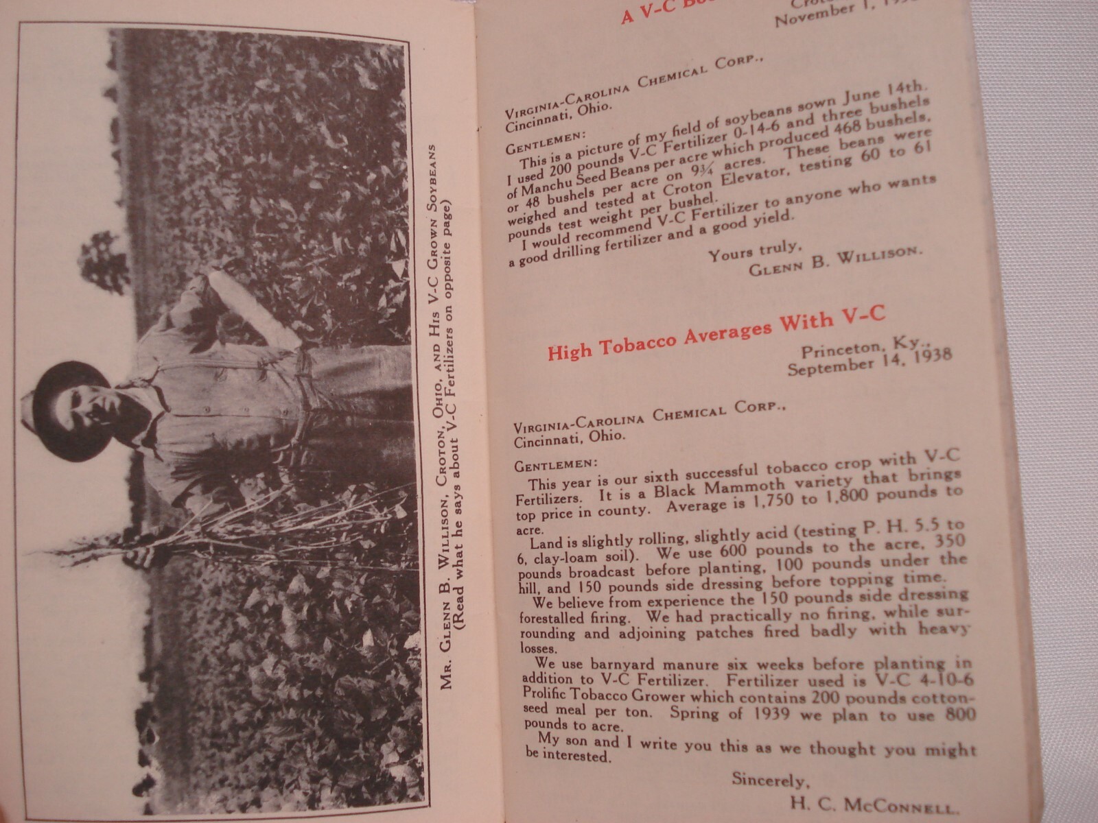 1938 V C FERTILIZER VIRGINIA CHEMICAL BROCHURE BOOKLET STORIES NOTES