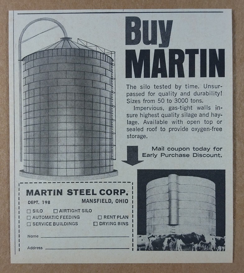 1966 Martin Steel Farm Silos vintage print Ad