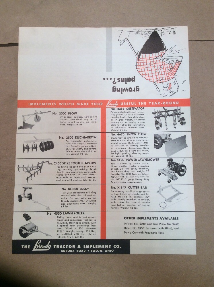 Bready Garden Tractor Solon Ohio Advertising Brochure 1950s INVB45