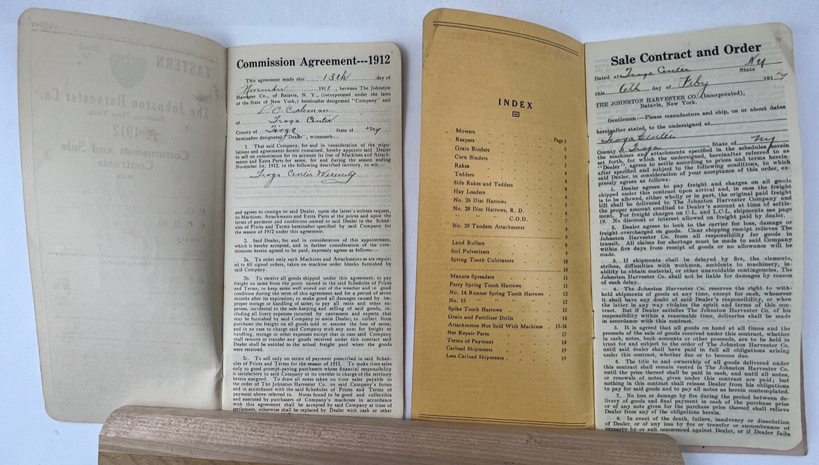 1912 &rsquo;17 3-Johnston Harvester Co Price List & Commission & Sale Contracts
