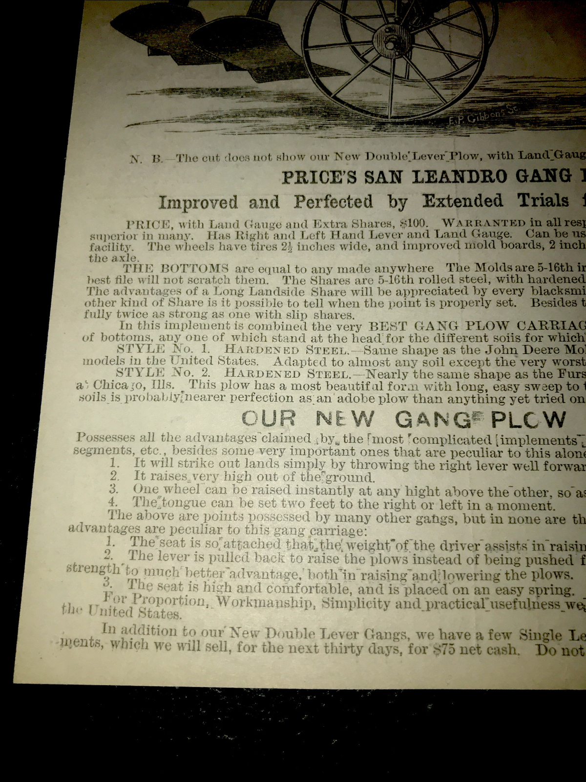 1883 San Leandro Gang Plow Farm Advertising – San Francisco – California 7×9