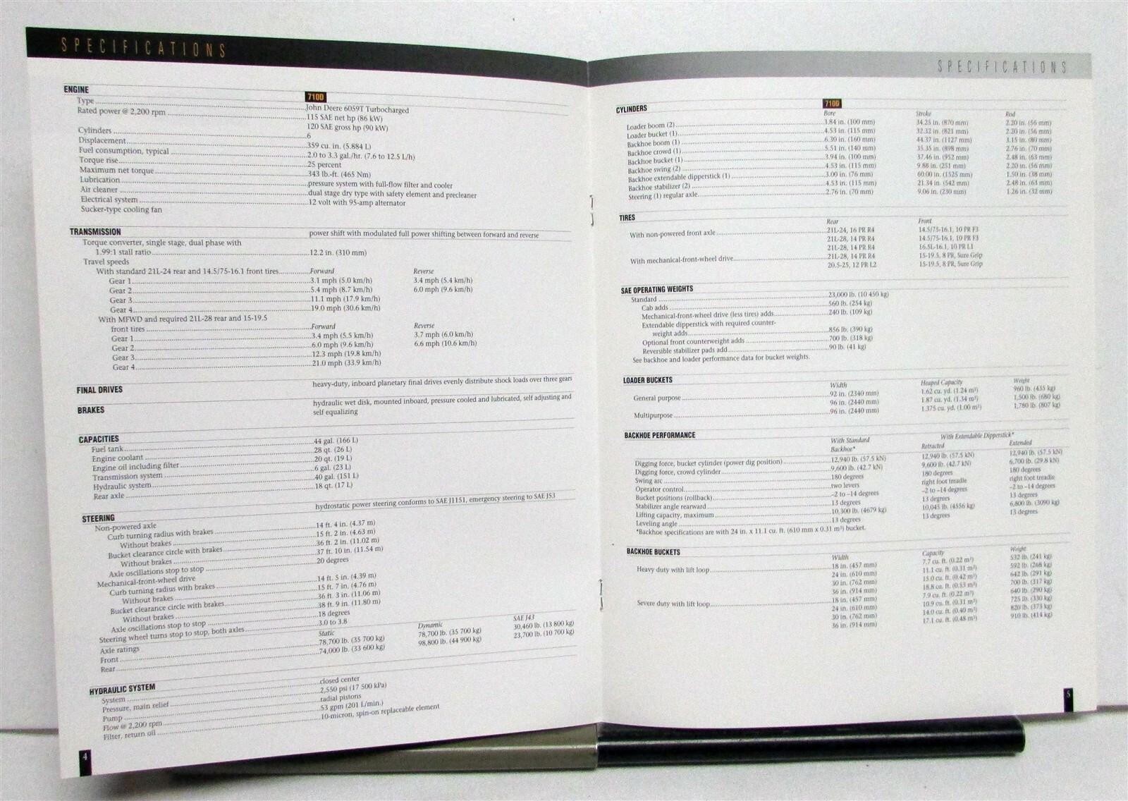 1995 Caterpillar 710D Backhoe Specifications Construction Sales Brochure