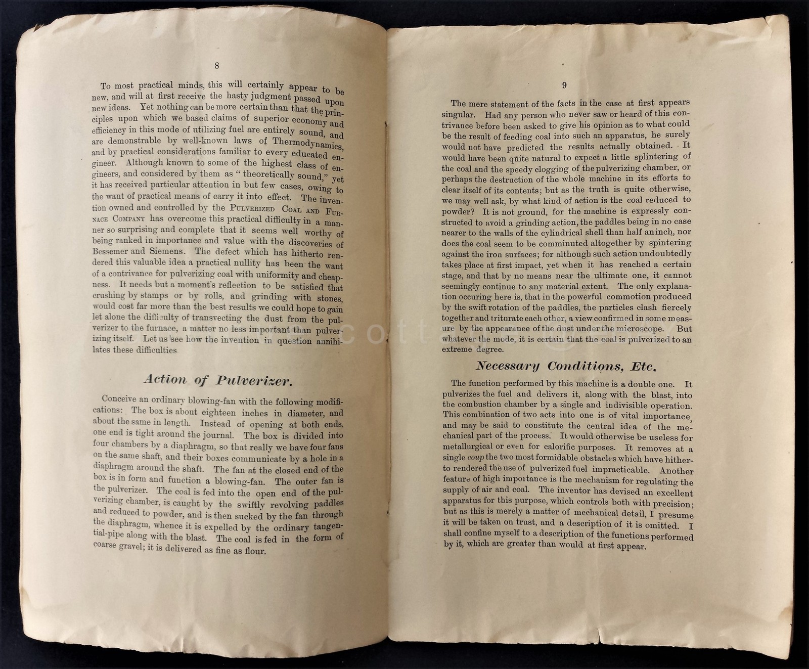 1885 antique PULVERIZER COAL and FURNACE COMPANY ny