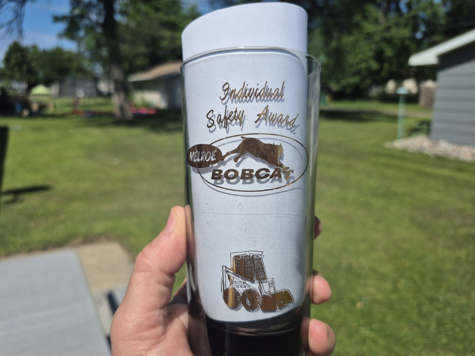 Vintage Pair / Set of 2 Melroe Bobcat Co. Safety Award 12oz Drinking Glasses