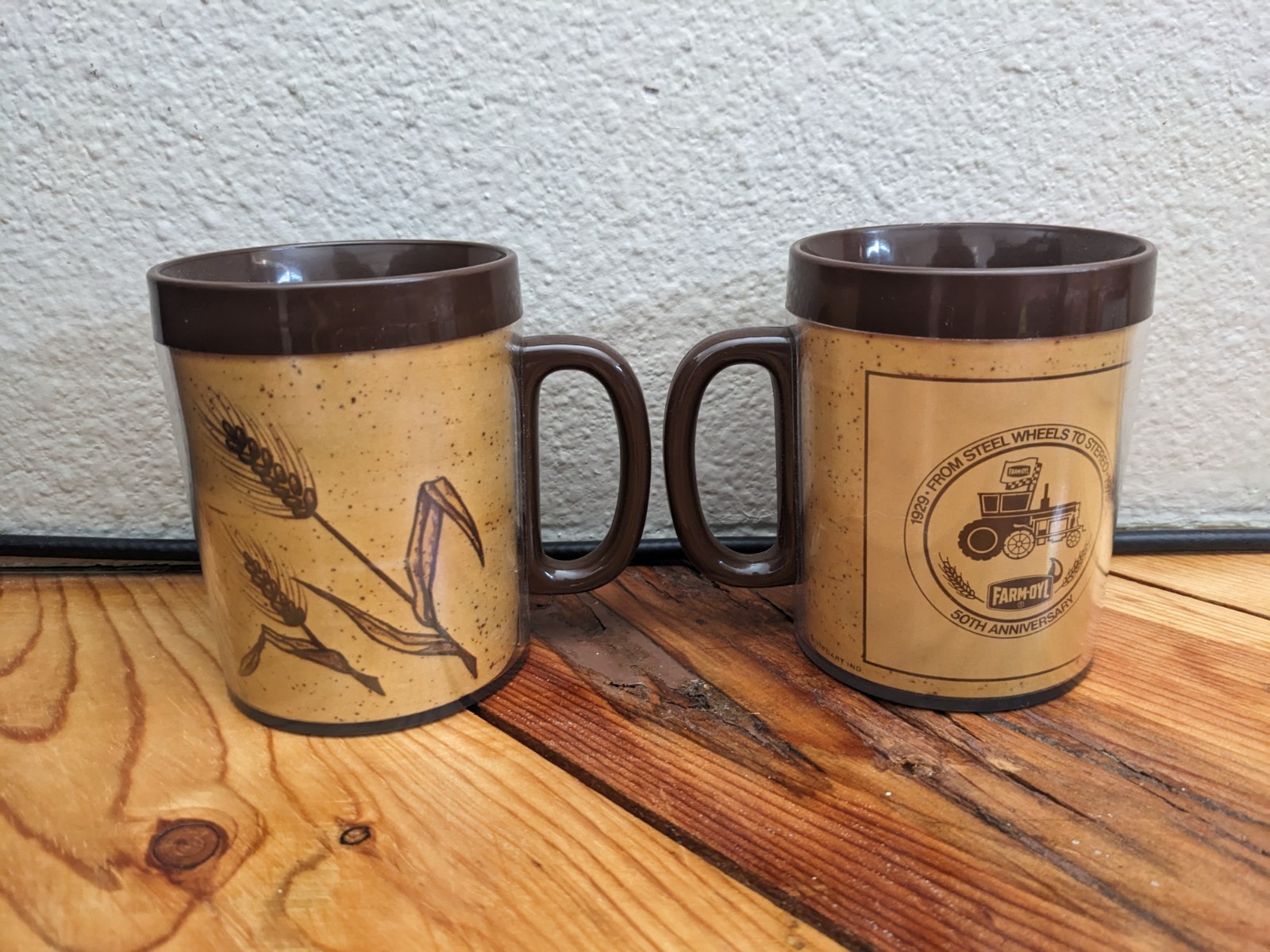 2 FARM-OYL 50TH ANNIVERSARY PROMOTIONAL ADVERTISING MUGS VINTAGE THERMOSERV