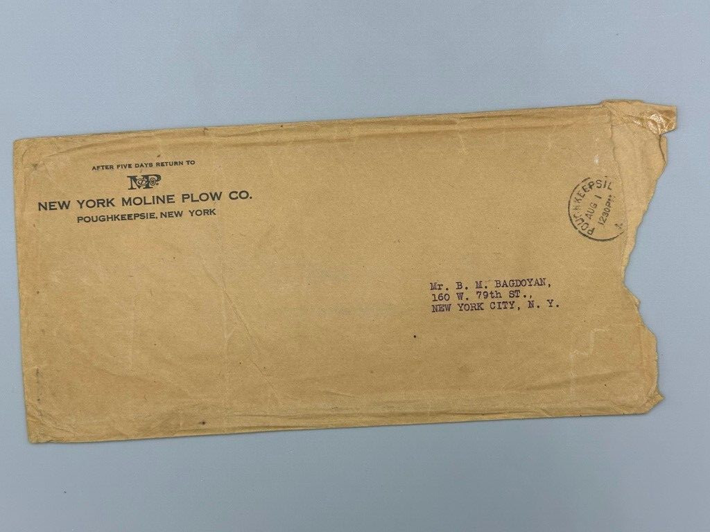 1919 NEW YORK MOLINE PLOW Co FARM Advertising Letter & Envelope