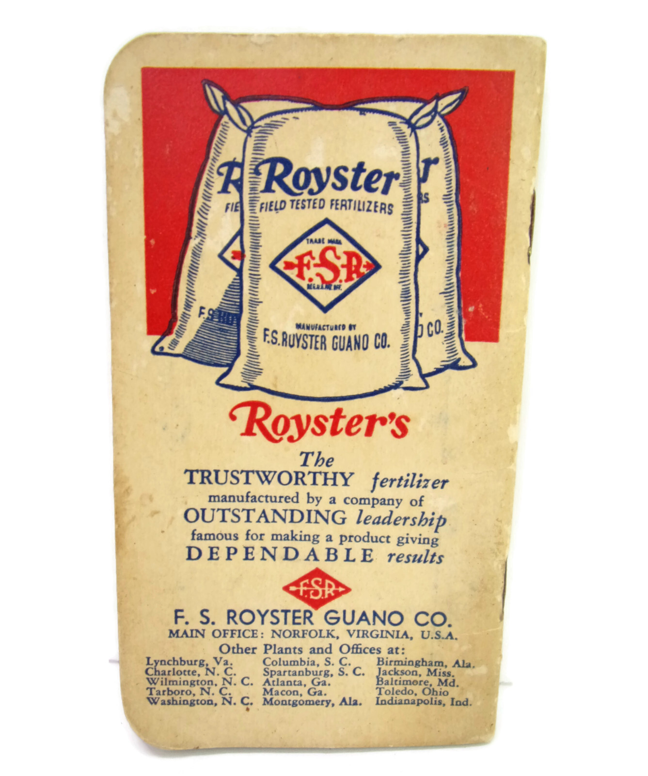 1940-41 Royster Fertilizers Advertising Unmarked Pocket Book TOLEDO INDIANAPOLIS