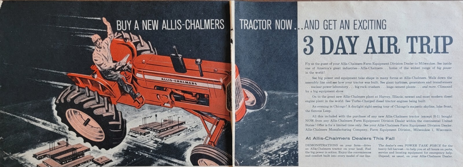 Allis-Chalmers « Big Equipment Show » Flying Tractor Vintage 1962 Agricultural Ad