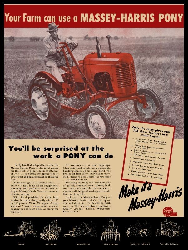 1947 MH Massey Harris PONY Tractor w. Features Listing NEW METAL SIGN: 12×16&Prime;