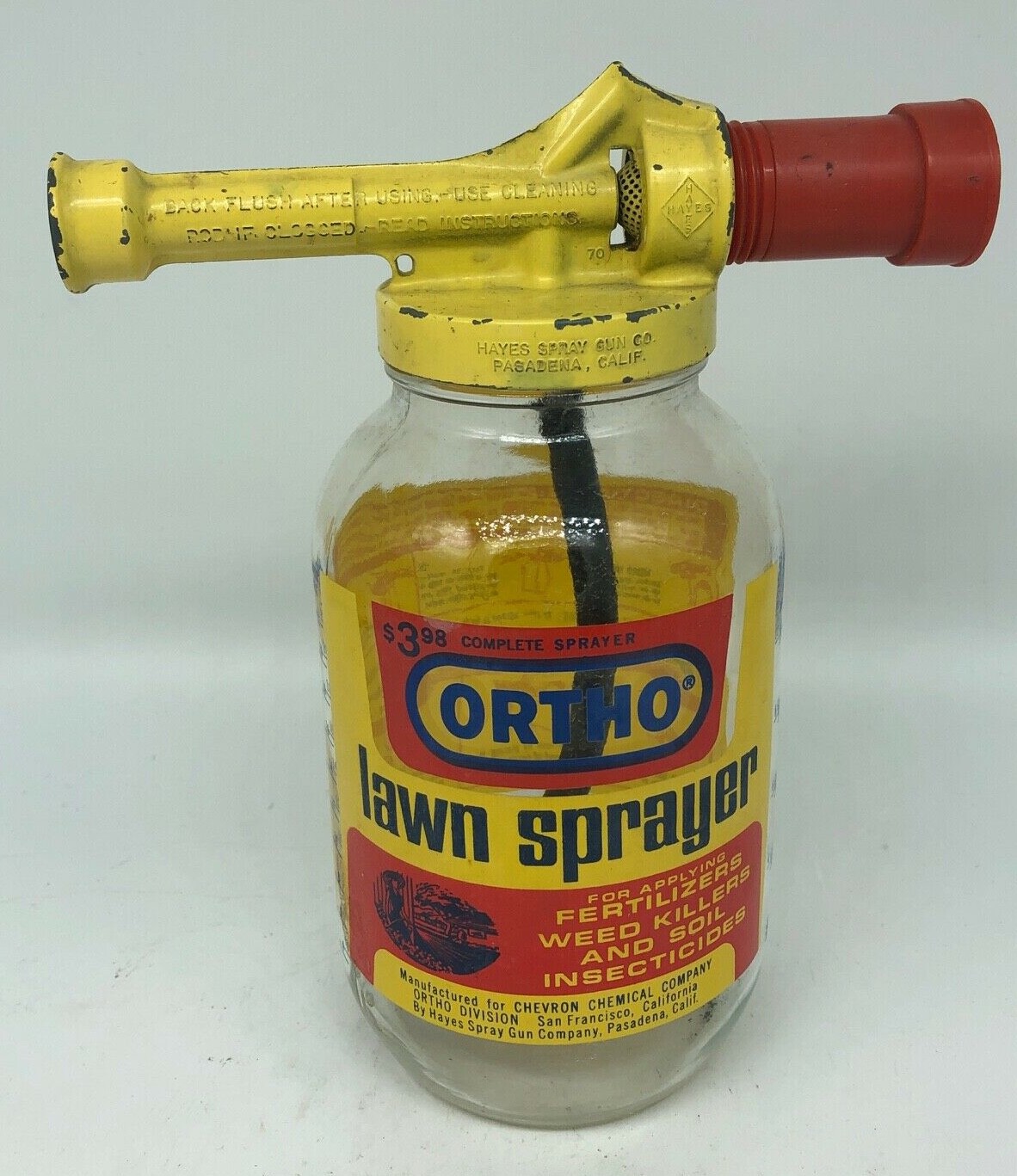 Vintage 1960&rsquo;s Metal Ortho Chevron Chemical Lawn Fertilizer Glass Sprayer