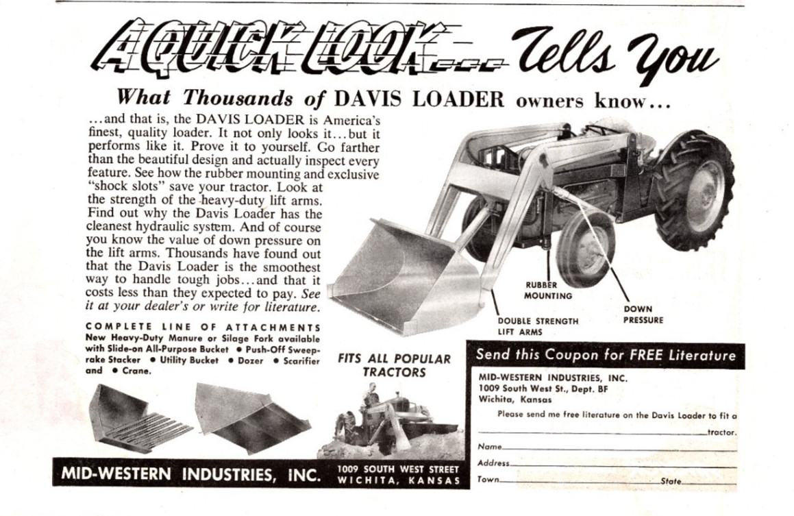 Original 1955 Mid Western Tractor Loader Original Print Advertisement (8in x 6)