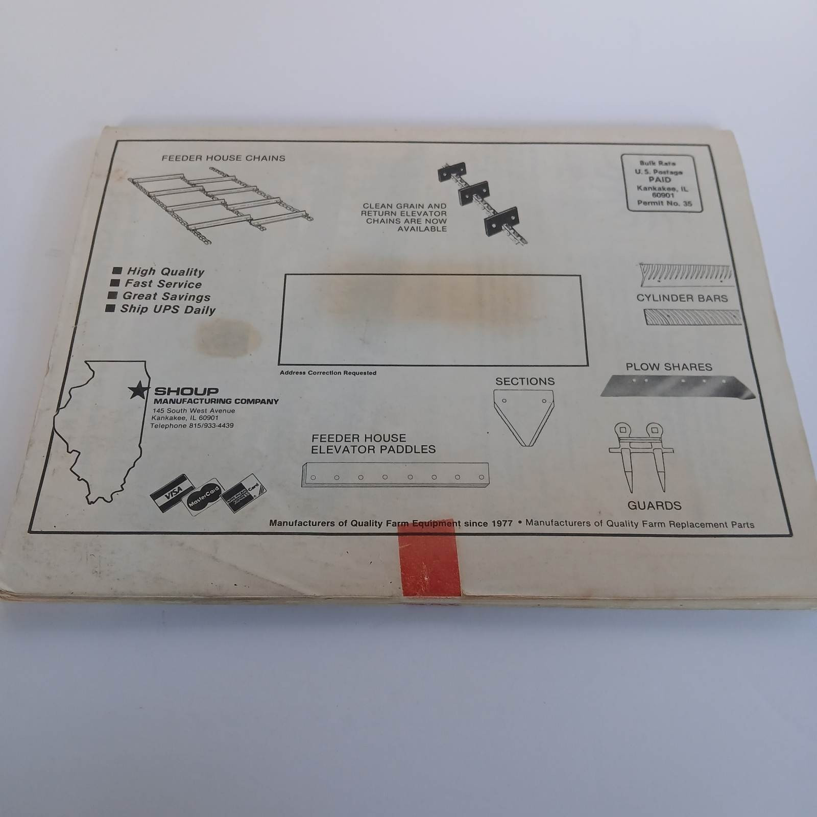 Shoup Manufacturing Company Fall 1986 Catalog Tractor Parts Kankakee IL. Farming